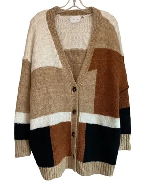 Lush Womens Multicolor Colorblock Knit Cardigan Sweater Button Front Relaxed Fit thumbnail 1