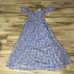 ASTR The Label Purple Floral Smocked Off The Shoulder Long Dress XS Cottagecore thumbnail 1