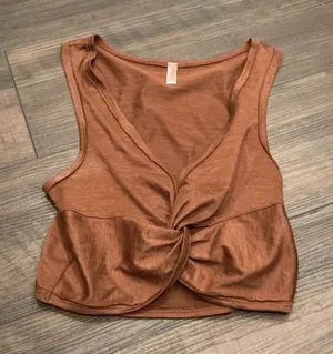 Free People FP Movement Twist Front Crop Tank Top Brown S Yoga Athleisure Boho thumbnail 1