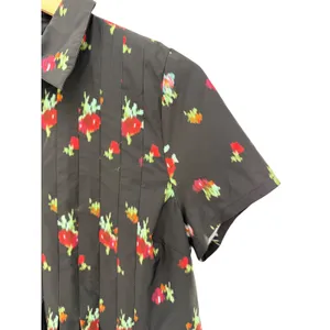 Hill House The Rosalind Dress Black Ikat Floral Taffeta Pintuck Pleated‎ Small thumbnail 3