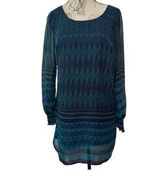 Love Fire Womens Small Dress Teal Navy Blue Sheer Overlay Long Sleeve Tunic thumbnail 2
