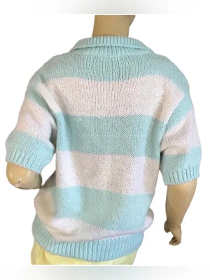 Vintage 1980'S Jason Maxwell Blue And White Striped Sweater (L) thumbnail 3