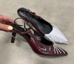 A New Day Burgundy Patent Rhinestone Fringe Pointed Toe Slingback Heels 9.5 thumbnail 1