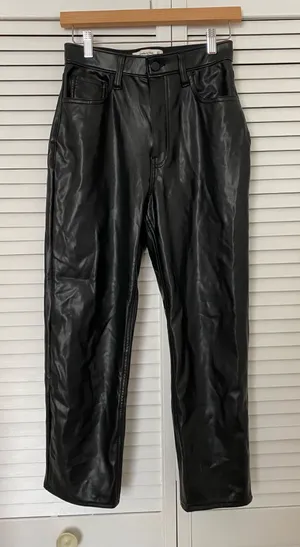 Abercrombie Black Vegan Leather Pants Ankle Straight Ultra High-Rise thumbnail 1