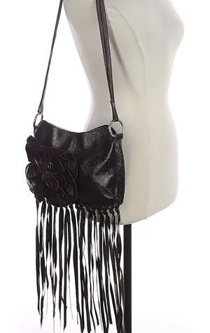 Brown leather bag fringe appliqué Whimsigoth Boho Chic Western Cowgirl Purse thumbnail 1