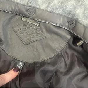 Gray Faux Leather Jacket with Knit Sleeves and Removable Hood thumbnail 4