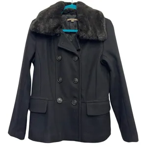 Gap‎ Wool Blend Black Peacoat Faux Fur Collar Small Quilted Lined Coat thumbnail 1