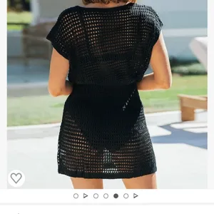 Crochet Beach Cover Up Hallow out Short Sleeve VNeck new in Black thumbnail 5