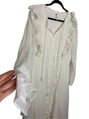 🤍 Free People Making‎ Memories Buttondown Crochet Lace Midi Dress Medium 🤍 thumbnail 4