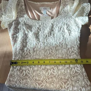 NWT‎ Belle Badgley Mischka Lace Floral Sequin Stretch Mini Dress White Nude thumbnail 13