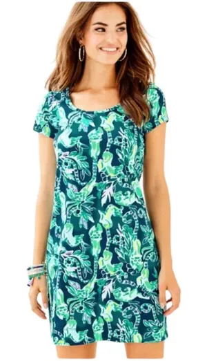 Lilly Pulitzer Navy Blue Green Floral Print Mini t shirt Dress thumbnail 1