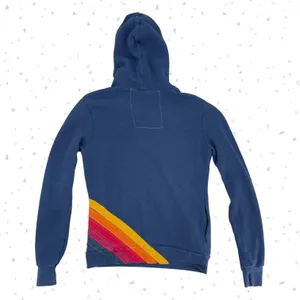 Aviator Nation 5 Stripe Pullover Hoodie Navy Blue Retro Rainbow Pockets Size XS thumbnail 2