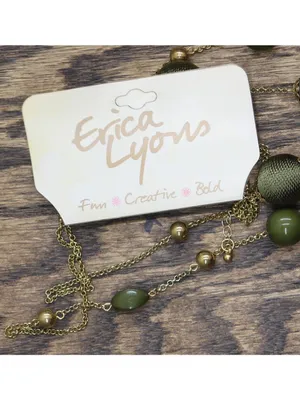 NWT Erica Lyons Layered Threaded Bead Holiday Necklace Gold / Green 29" + 3" thumbnail 5
