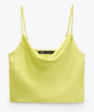 Zara Satin Lime‎ Green Cowl Neck Going Out Top thumbnail 1