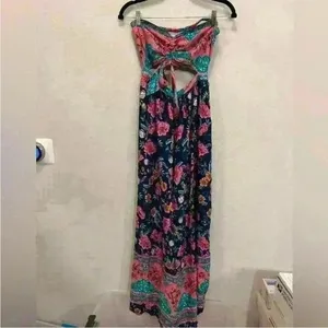 Magnolia Boutique - One piece Strapless Navy Mixed Print Jumpsuit - Small - NWOT thumbnail 3
