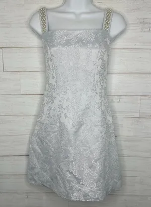 NWOT CIDER Womens Jacquard Floral Pearl Straps Mini Dress in Light Blue Size XS thumbnail 1