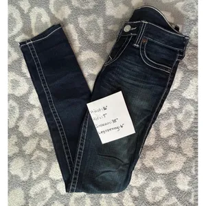 True Religion Dark Wash Jeans Womens Sz28 Dark Wash Big T White Stitching Skinny thumbnail 4