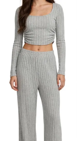SHEIN Gray Ribbed Knit Lounge Sleep Set Crop Top + Pants Size S thumbnail 1