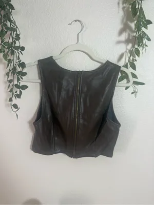 Chocolate brown Faux Leather Cropped Tank Top - Women thumbnail 2