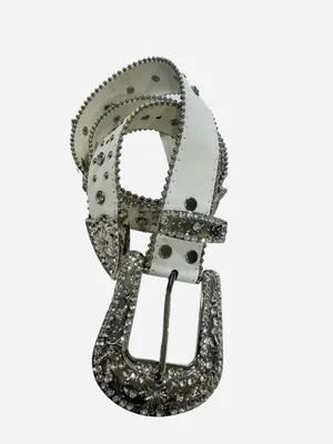 White Rhinestone Belt Studded Western Silver Buckle Cross Detail thumbnail 5