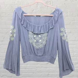 American Eagle Boho Floral Embroidered Crop Top Smocked S Coastal Cottagecore thumbnail 2
