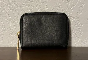 Black Leather Wallet with Gold Zipper thumbnail 2