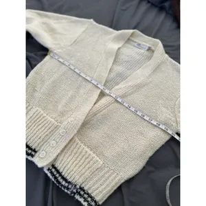 Vintage 80s Scenario Sz: L cream V-neck button-front knit cardigan Pockets thumbnail 8