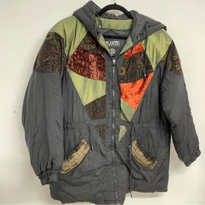 Vintage Atlantic Highlands Black & Green 1990s Parka Coat Womens M Patchwork thumbnail 4