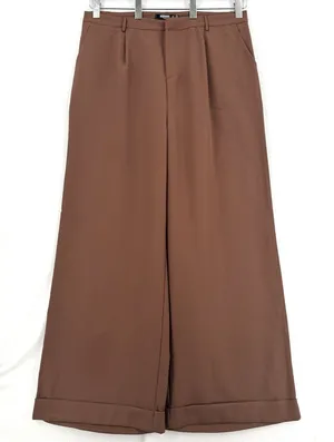 Missguided Plus Tailored Wide Leg Trousers US 16 Chocolate Brown Cuffed Hem NWT thumbnail 1