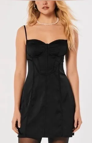 NWT Hollister Social Tourist Satin Corset Mini Dress - Black - XS thumbnail 1