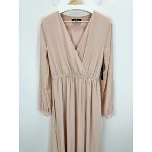 Lulus Wondrous Blush Pink Long Sleeve Maxi Dress Formal Chiffon Medium NWT thumbnail 6
