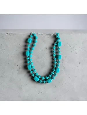Southwestern Double Strand Turquoise Howlite Magnesite Beaded Statement thumbnail 8