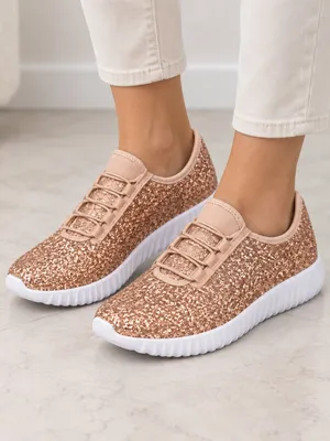 Women’s Rose Gold Glitter Slip-On Sneakers Elastic Lace Size 6 NWT thumbnail 2