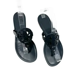 Tory Burch Miller Sandal Gray Leather Thong Flat Logo Size 7.5 thumbnail 3