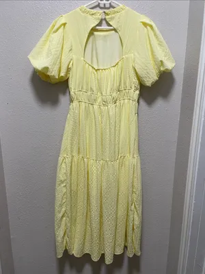 TALULAH Kate Light Yellow Puff-Sleeve Tiered Midi Dress thumbnail 3