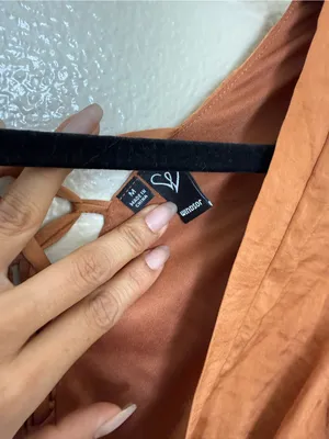 Windsor Rust Brown Satin Crop Top Medium Lace Up Back Balloon Sleeve Fall Boho thumbnail 6