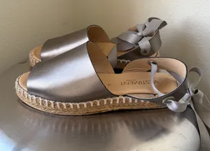 VESTIMENT Metallic Grey Espadrille Flatform Sandals Ribbon Tie Shoes Womens 6US thumbnail 1