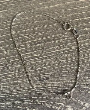 Vintage Boxchain Bracelet Heart Charm Minimal Sterling Silver 925 thumbnail 1