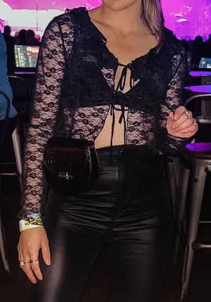 12th Tribe Constance Black Lace Tie Front Top thumbnail 1