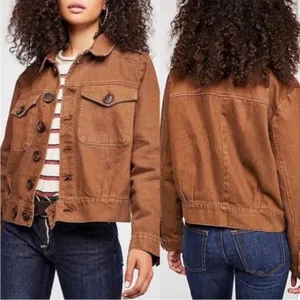 Free People Denim Jean Jacket Button Front Terracotta Orange Women’s Size Medium thumbnail 13