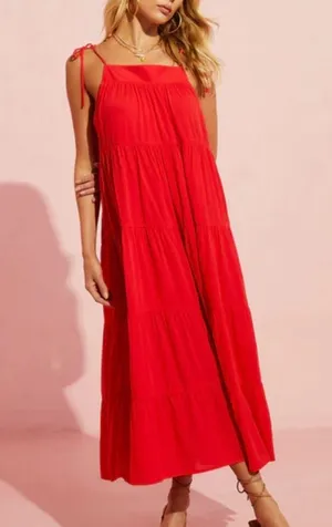 VICI | Aberdeen Red Tie Shoulder Maxi Dress thumbnail 1