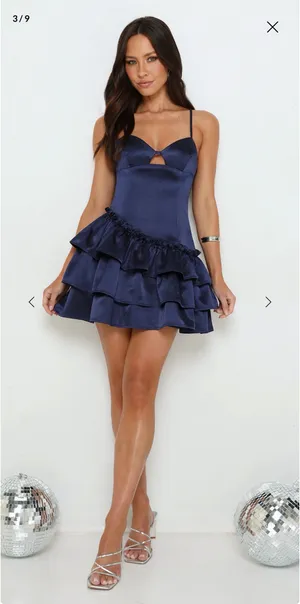 Hello Molly Lipgloss Logic Satin Mini Dress Navy thumbnail 4