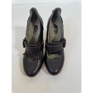 London Underground Brown Leather Mary Jane Heels Womens 8 Fringe Stacked Wood thumbnail 6