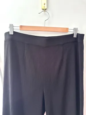 MISOOK Black Classic Knit Pull On Wide Leg Pants Womens L Petite Minimalist Chic thumbnail 4