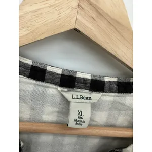 LL‎ Bean Womens XL Black White Gingham Cotton Henley 3/4 Sleeve Top thumbnail 6