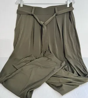 Express Olive Green Wide-Leg Pants with Belt thumbnail 1
