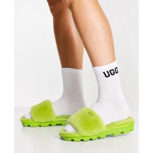 UGG Cozette Slides Womens 8 Electric Lime Sheepskin Fur Slip On Sandals Y2K thumbnail 2