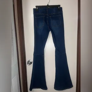 Newbury Kustom Womens Dark Blue Jeans M Mid Rise Flare Stretch Wash Pull On thumbnail 4