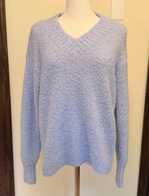 Aerie light blue v-neck oversized fuzzy knit sweater thumbnail 1