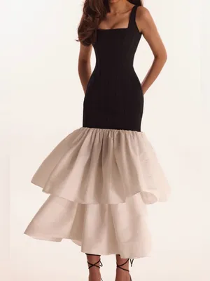 NWT Black and White/Cream Formal Midi Dress Size 4 thumbnail 2